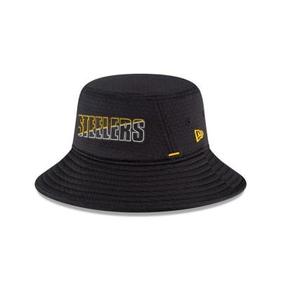 Black Pittsburgh Steelers Hat - New Era NFL Official Summer Sideline Stretch Bucket Hat USA4293871